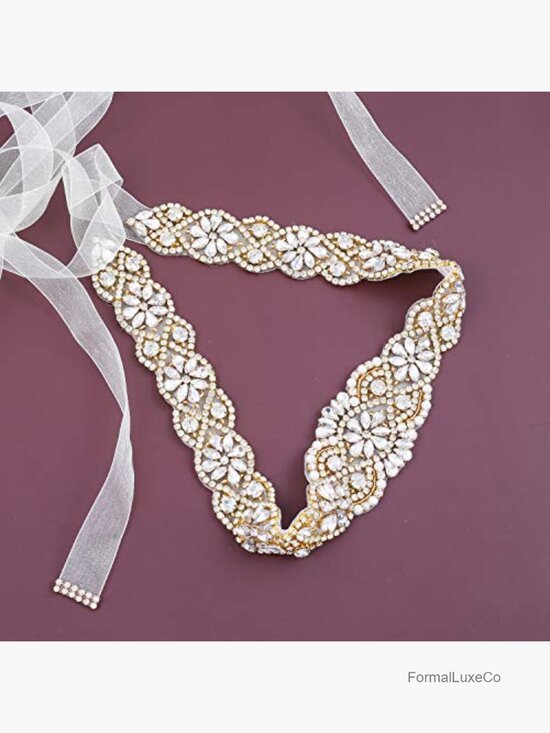 Rhinestone Beaded Organza Bridal Belt Sash for Wedding Gown Plus Size main image 5
